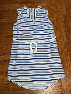 HiHo Sleeveless Blue Striped Linen Dress - Size S